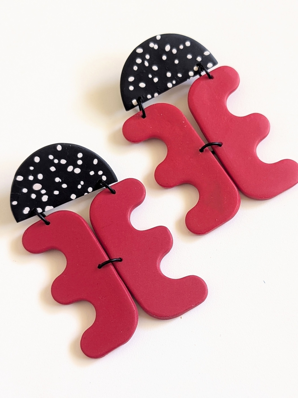 Avant Garde Geometric Black & Red Earrings